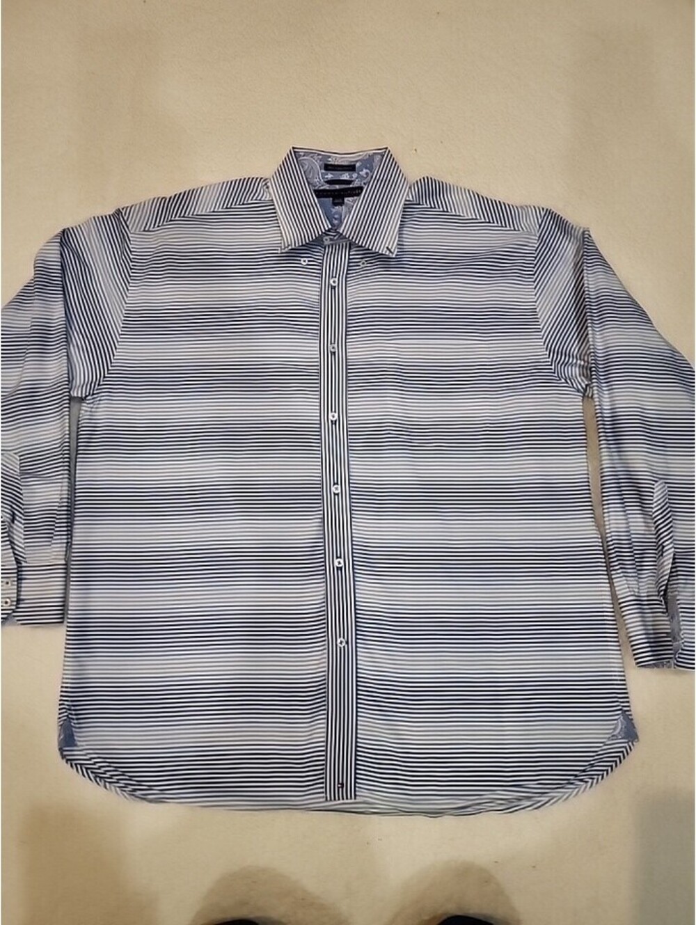 Men's Tommy Hilfiger 80's 2 ply Fabric Blue Striped Button Down Long Sleeve XL